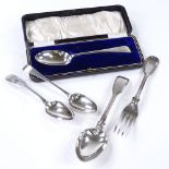 Various silver flatware, including Fiddle and Thread fork and spoon, 5.8oz total (5)