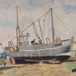 William Strickland, oil on board, Hastings fishing boats, 12" x 15.5", framed