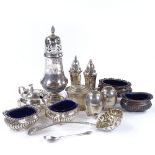 Various silver cruets, sugar shakers, pepperettes etc, 24oz weighable
