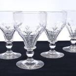 A set of 4 hand-blown and cut wine glasses, circa 1900, height 16cm, diameter 10cm