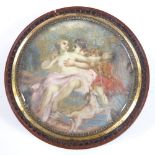 A 19th century red lacquer snuffbox, with inset miniature watercolour to the lid depicting an