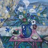 Sheila Findlay RWS, watercolour, spring flowers, signed, 11.5" x 15", framed