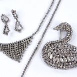 A suite of Art Deco silver and stone set jewellery, comprising tassel necklace, line bracelet and