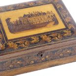 A Victorian Tunbridge Ware box, micro-mosaic lid depicting Battle Abbey Cloisters in leaf