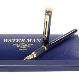A Waterman Ideal fountain pen in black lacquer, with 18ct gold nib, boxed