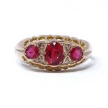 Early 20th century tourmaline and diamond 9ct rose gold boat head ring, central oval mixed cut...