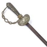 A Victorian ceremonial sword, etched blade with VR cipher, cast-brass and nickel plate hilt, no