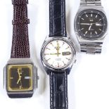 SEIKO 5 - 3 various automatic wristwatches, with day date apertures, stainless steel cases, all