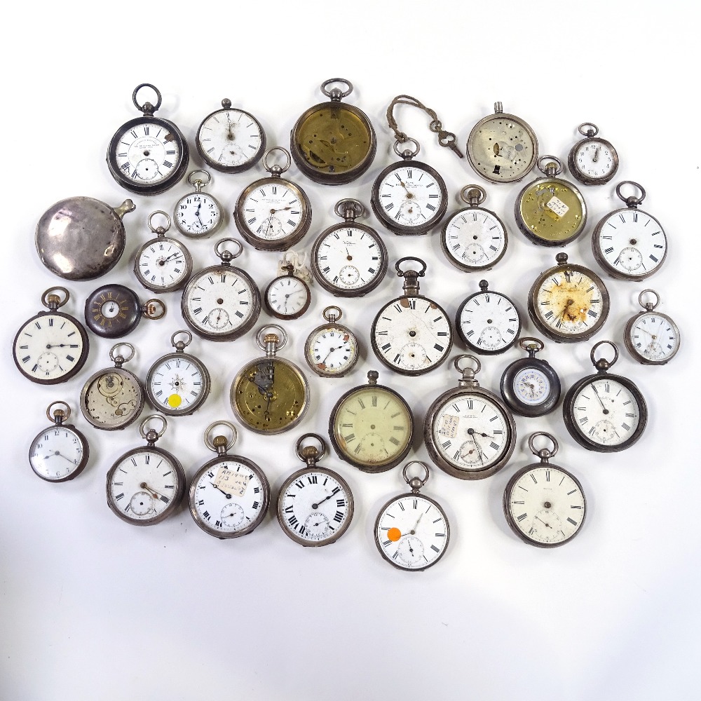 A large quantity of various silver-cased pocket and fob watches (approx 35)