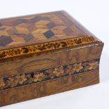 A Victorian Tunbridge Ware box, with cube parquetry inlaid lid in floral micro-mosaic surround,