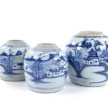 3 Chinese provincial blue and white porcelain ginger jars, 18th/19th century, largest height 21cm