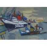 Alfred Cohen, oil on paper, cross channel ferry, signed with monogram, 1985, 4.5" x 6.5", framed