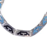 A Mexican sterling silver Aztec design collar necklace, with coloured enamel decoration, maker's