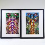 Gilbert and George, 2 colour prints, abstracts - life and death, 1984, 15.5" x 9", framed