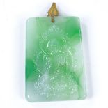 An Oriental relief carved jade panel pendant, depicting seated Budai, panel height 34.1mm, 10.9g