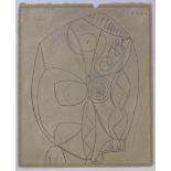 Circle of Pablo Picasso, pencil sketch, Femme Assise, dated 2/1/47, signature erased, sheet size 12"
