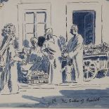 Adrian Daintrey (born 1902), pen and wash, garlic seller, 1943, signed, 8.5" x 11.5", framed