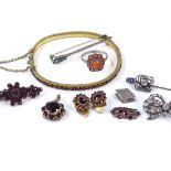 Various Victorian and later jewellery, including garnet bangle, earrings, brooch etc