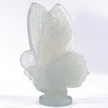 A French vaseline glass butterfly, unsigned, height 15cm