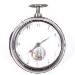 An Antique silver pair-cased Verge pocket watch, by J Hudson of London, no. 7222, hallmarks London