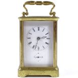 A French 8-day brass-cased carriage clock, with alarm movement striking on a bell, height 12cm