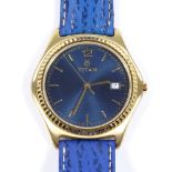 TITAN - a gold plated and stainless steel quartz wristwatch, blue dial with baton hour markers and