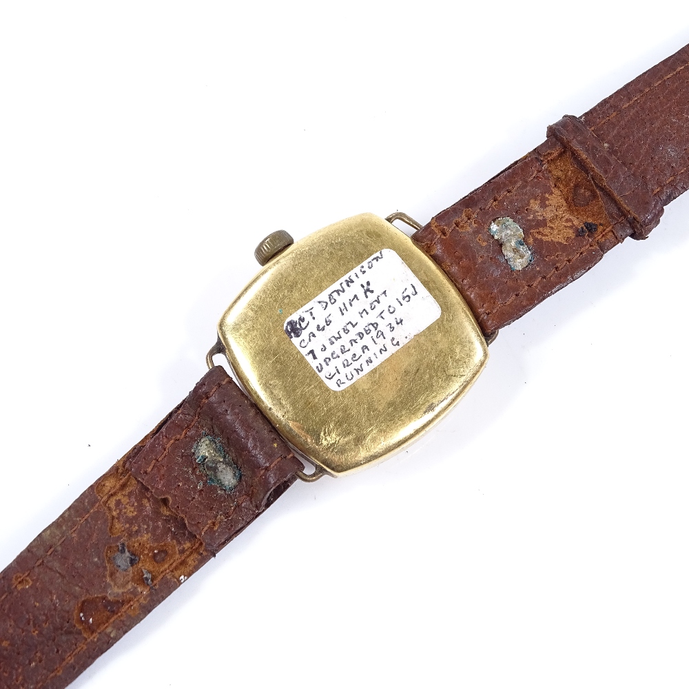 WALTHAM - an 18ct gold cushion-cased mechanical wristwatch, circa 1930s, 7 jewel movement with - Image 4 of 5