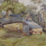 C E Wagstaff, watercolour, cattle at the barn door, signed and dated 1911, 13" x 19", framed