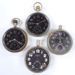4 Air Ministry Cockpit Mark V pocket watches, black dial with Arabic numerals and military broad