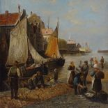 19th/20th century oil on canvas, Continental harbour scene, unsigned, 20" x 16", framed