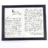 A facsimile copy on laid and watermarked paper of the original handwritten letter by Queen Victoria,