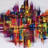 Paul Mann, cityscapes, 9.5" x 27.5", framed (2)