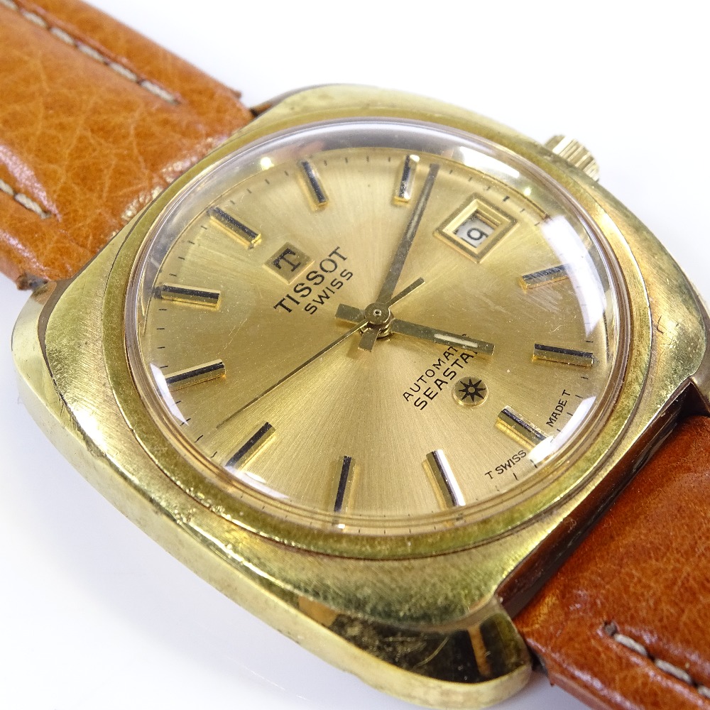 TISSOT - a gold plated Seastar automatic wristwatch, baton hour markers with date aperture and - Image 5 of 5