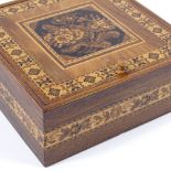 A Victorian Tunbridge Ware box, floral micro-mosaic hinged lid in parquetry surround, width 15cm