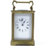 A French 8-day brass-cased carriage clock, striking on a gong, case height 13cm