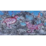 Humphrey Spender (1910 - 2005), mixed media oil on paper, birds in frost, signed and dated '93, 7.5"