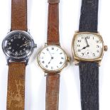 3 Vintage wristwatches, including Mappin & Webb 9ct gold wristwatch, and 9ct Waltham, both 9ct