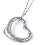 A Tiffany & Co sterling silver heart pendant necklace, pendant width 27.1mm, chain length 42cm, 9.6g