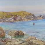 Douglas Pinder, watercolour, Pentire Head Newquay, 21" x 29", framed