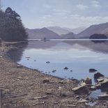 Christopher Holland, watercolour, mountain lake scene, signed, 13" x 20.5", framed