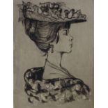 Etching/aquatint, portrait of a woman in profile, indistinctly signed in pencil, 11.5" x 8", framed