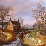 † Daniel Van Der Putten, oil on panel, road to Harlestone, 7.52" x 9.5", framed