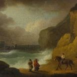 Early 19th century oil on canvas, figures and horse on a beach, unsigned, 18" x 24", framed