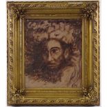 Crayon on paper, head study, signed with monogram, 13" x 11", framed
