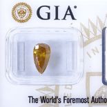 A GIA certified unmounted 1.46ct fancy brownish orangy yellow pear brilliant-cut diamond, diamond