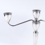 A sterling silver weighted 2-branch 3-light candelabra, with removable fitting, height 22cm