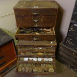 HOROLOGY INTEREST - large quantity of watch parts, movements, cases etc, in 2 watchmaker's chests of