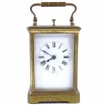 A French 8-day brass-cased carriage clock, repeat movement striking on a gong, case height 11.5cm