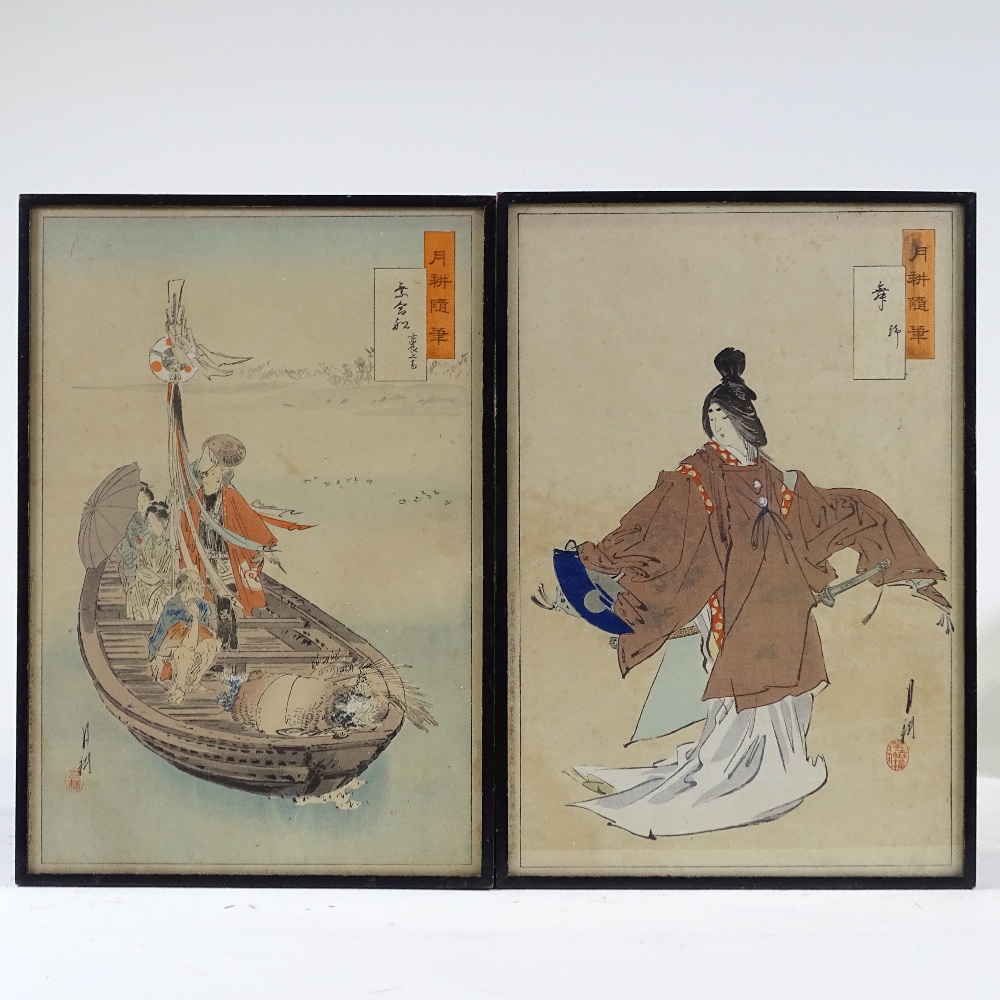 Ogata Gekko Zuihitsu (Japanese 1859 - 1920), set of 4 woodblock prints, 13" x 9", framed - Image 3 of 4