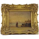 Walton, oil on panel, on the coast of Norfolk, original label verso, 6" x 8", framed
